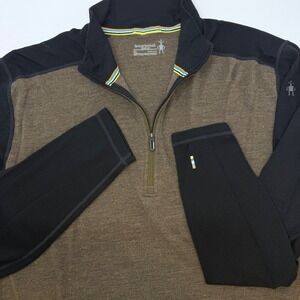 Smartwool Merino Wool 250 Mens XL 1/4 Zip Base Layer Olive Green Black Top